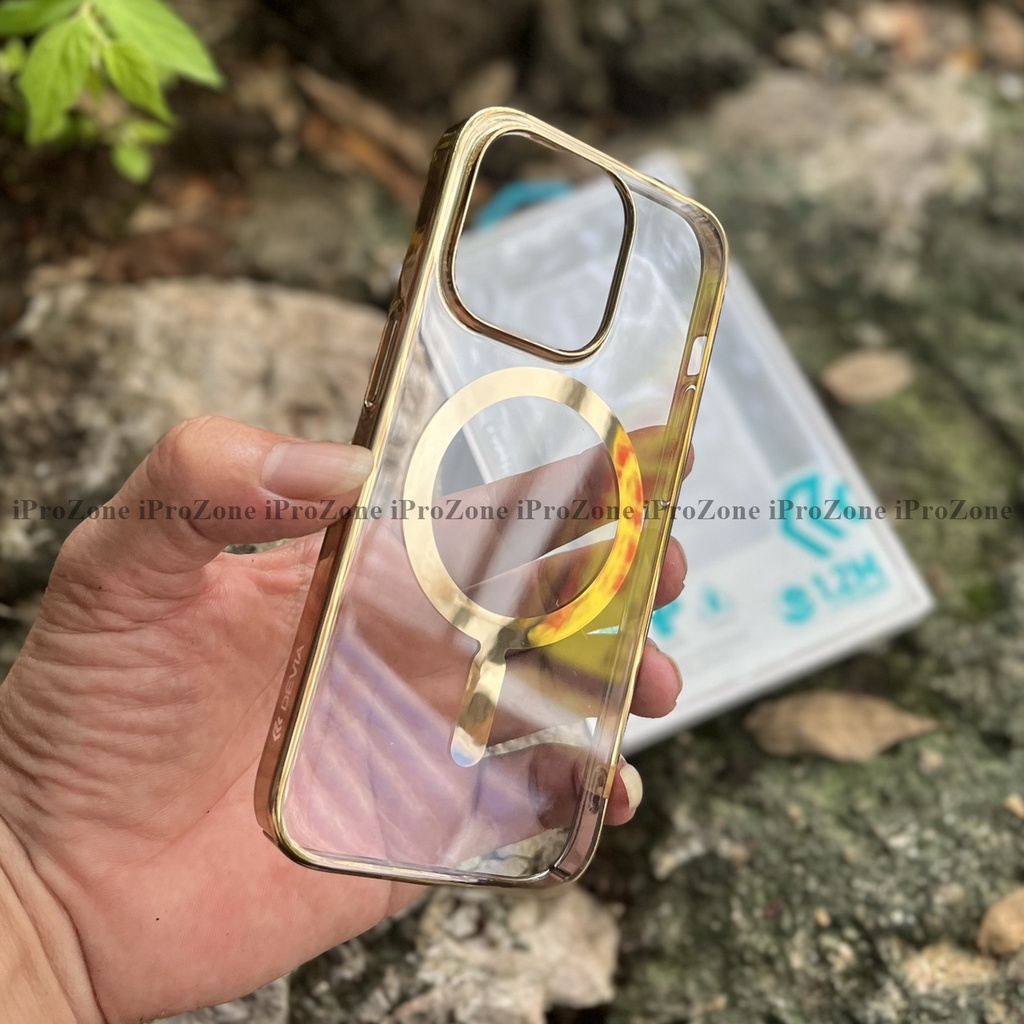 Ốp lưng cứng trong suốt viền mầu cho Smart Phone 14 Pro Max , 14 Plus chính hãng DEVIA hỗ trợ sạc không dây cao cấp