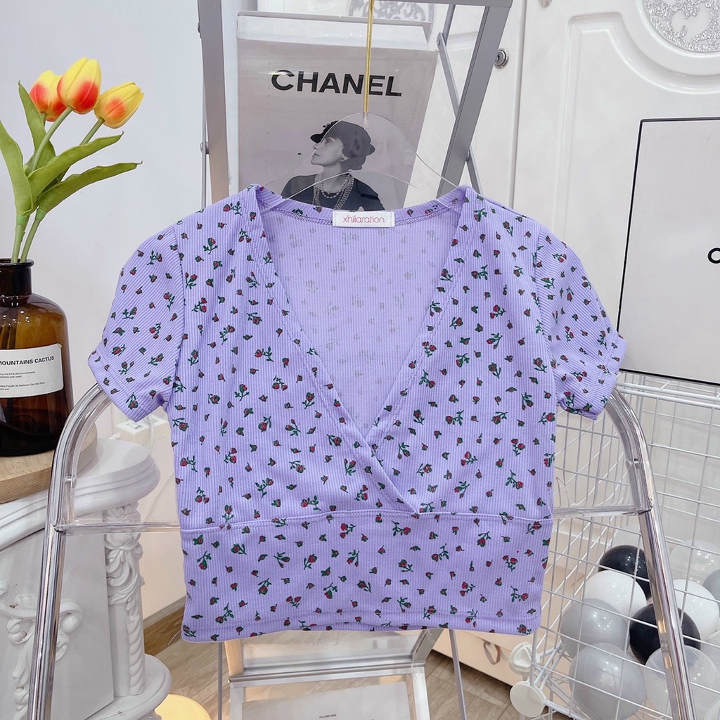 áo croptop in hoa nhí đắp chéo na