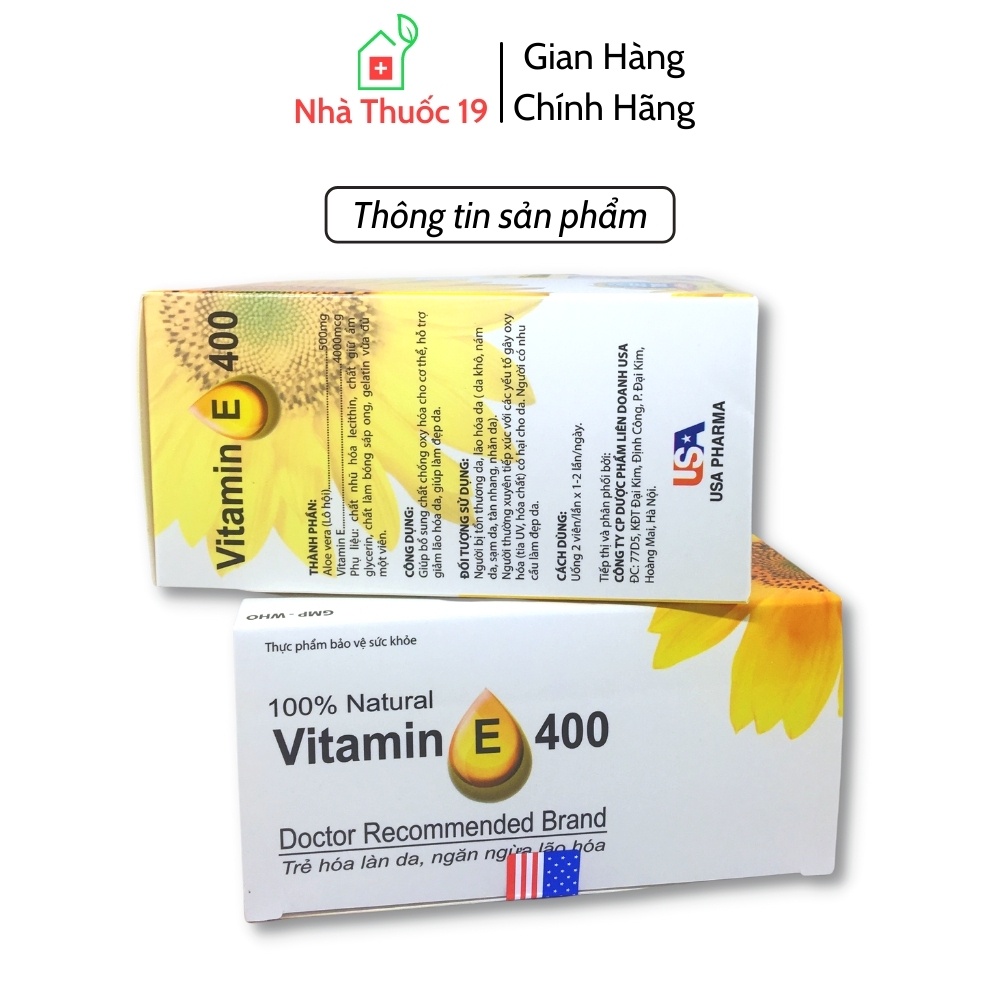 Viên uống đẹp da Vitamin E400, Hộp 100v bổ sung vitamin E400 kèm tinh chất lô hội giúp chống lão hóa, tốt cho sinh lý