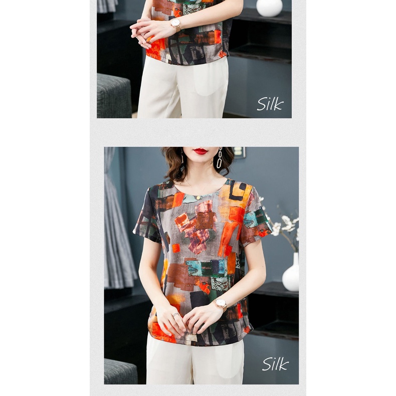 Áo Thun Lụa Lạnh Tay Ngắn Dáng Rộng Thời Trang Mùa Hè Cho Nữ