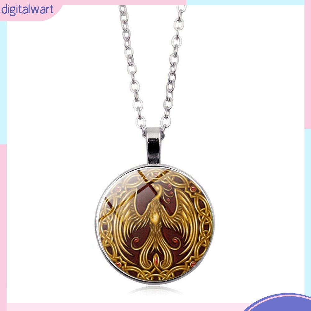 Vòng cổ Mặt Kính Cabochon Hình Chim Phượng Hoàng Phong Cách Vintage