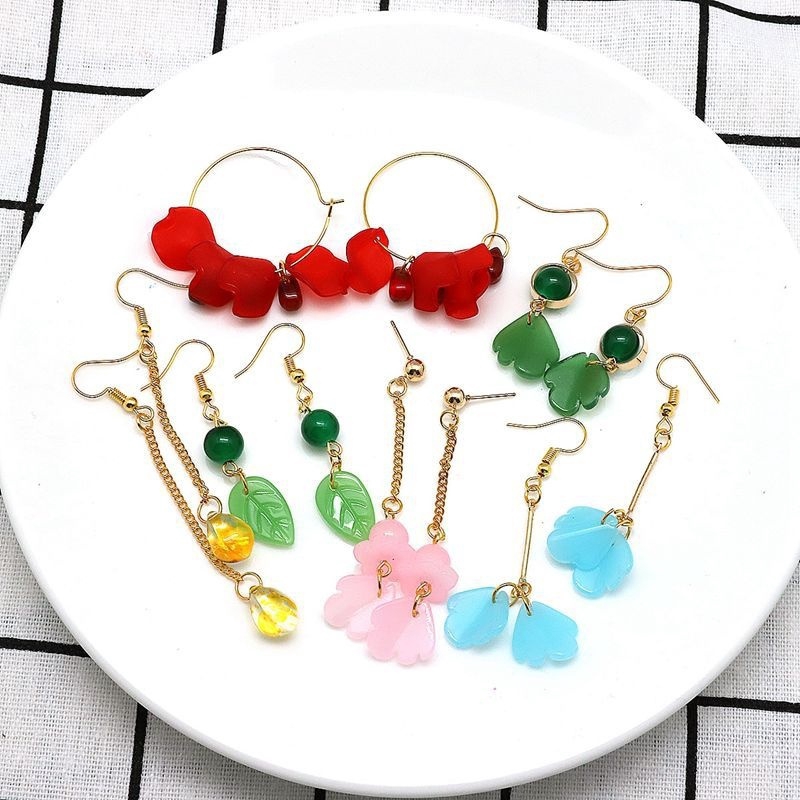 Bộ 2 hạt thủy tinh hình giọt nước dùng làm trang sức thủ công 9x6mm