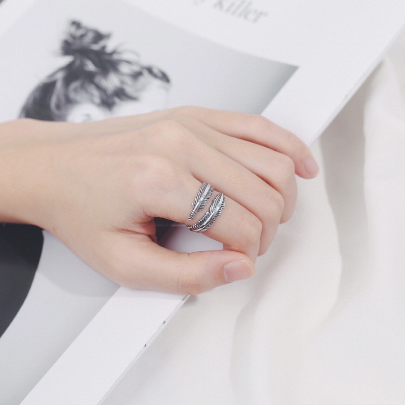 Nhẫn đeo tay kim loại hình lông vũ thời trang cho nữ