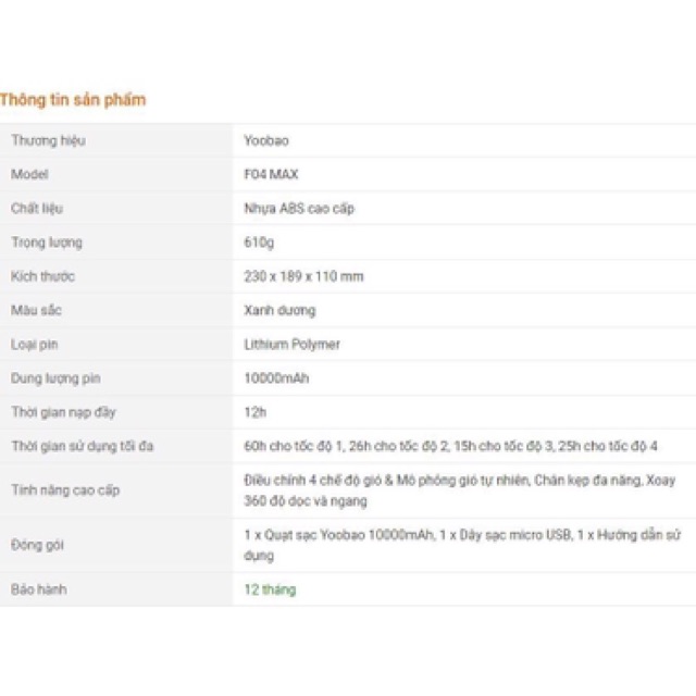 Quạt tích điện Yobaoo - F04 Max , dung lượng 10.000 Mah | BigBuy360 - bigbuy360.vn