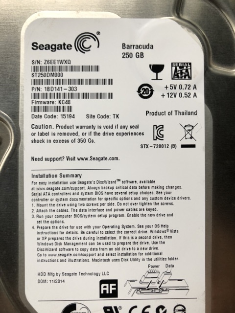 HDD seagate baracuda 250 GB mới 95% cài sẵn win 7 hoặc cài theo yêu cầu của khách hàng.