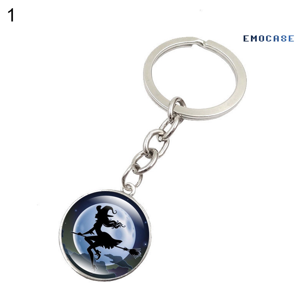 Móc Khóa Mặt Kính Tròn Hình Phù Thủy Trang Trí Halloween