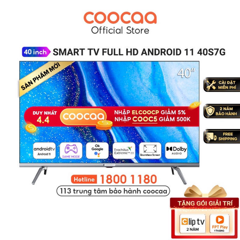 100% Smart TV Full HD Coocaa 40 Inch Wifi - 40S7G -Android 11 - Miễn phí lắp đặt UY Tín++