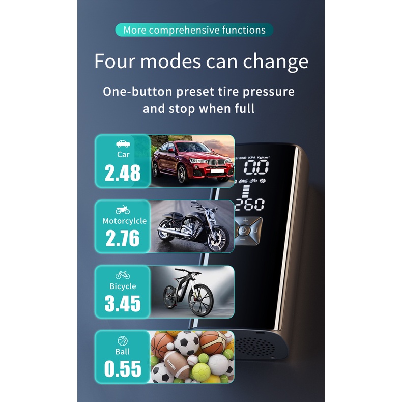 Máy Bơm Hơi Điện Tử Không Dây Kích Thước Nhỏ Gọn Cho Lốp Xe Ô Tô