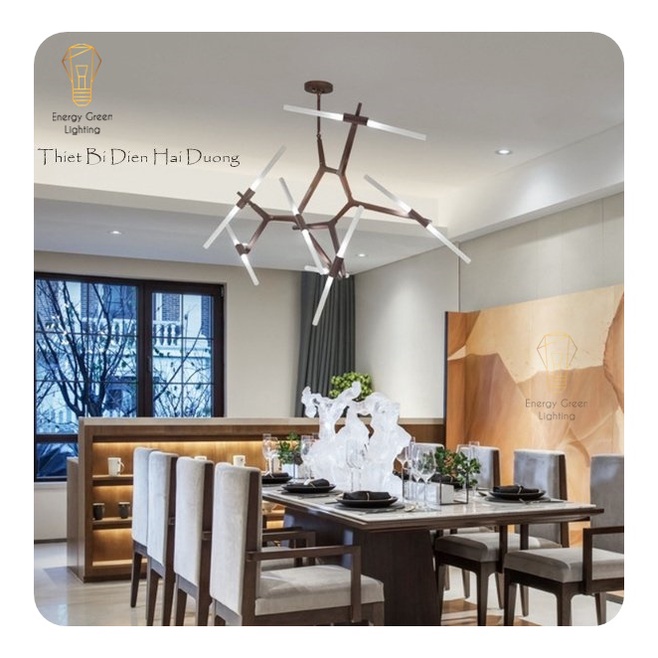 Đèn Chùm Energy Green Lighting Decor Xương Cá 14 Tay (Đen/Vàng) - Đã bao gồm 14 bóng led - Bảo Hành 12 Tháng