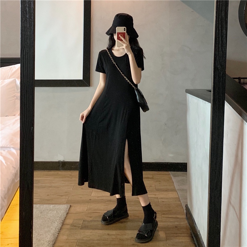 Đầm Thun Xẻ Tà Thời Trang Đơn Giản Cho Nữ