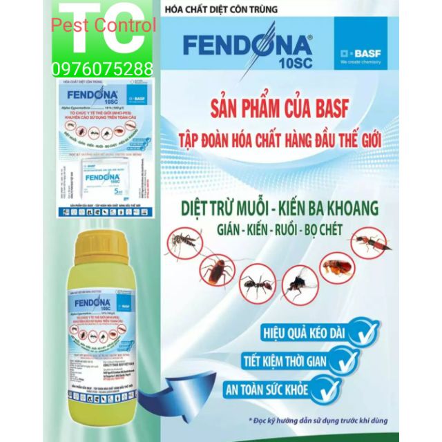 Thuốc diệt kiến ba khoang, gián,ruồi,mạc,nhện..côn trùng Fendona 10sc(Combo 10 gói và 1bình xịt thuốc)