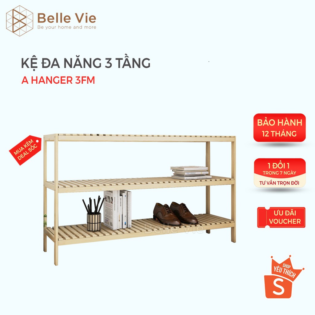 Kệ Giày Gỗ, Giá Để Giày, Kệ Giày Đa Năng 3 Tầng 100cm Decor BelleVie Lắp Ráp Đơn Giản