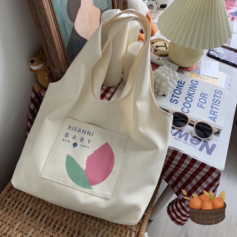 Túi đeo chéo nữ vải canvas Bag.Thanhthu liền thân có ngăn ngoài hoạ tiết trà sữa 557