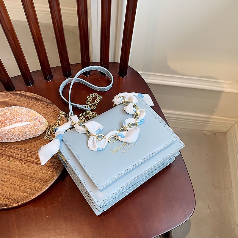 Túi đeo chéo phối dây xích thời trang hè thanh lịch sang trọng cho nữ 2021