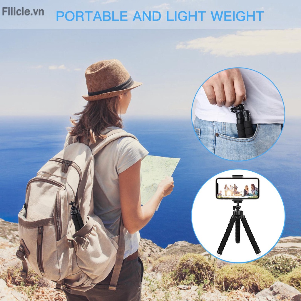 Giá đỡ ba chân linh hoạt kèm kẹp và kẹp gắn điện thoại/máy ảnh không dây | BigBuy360 - bigbuy360.vn