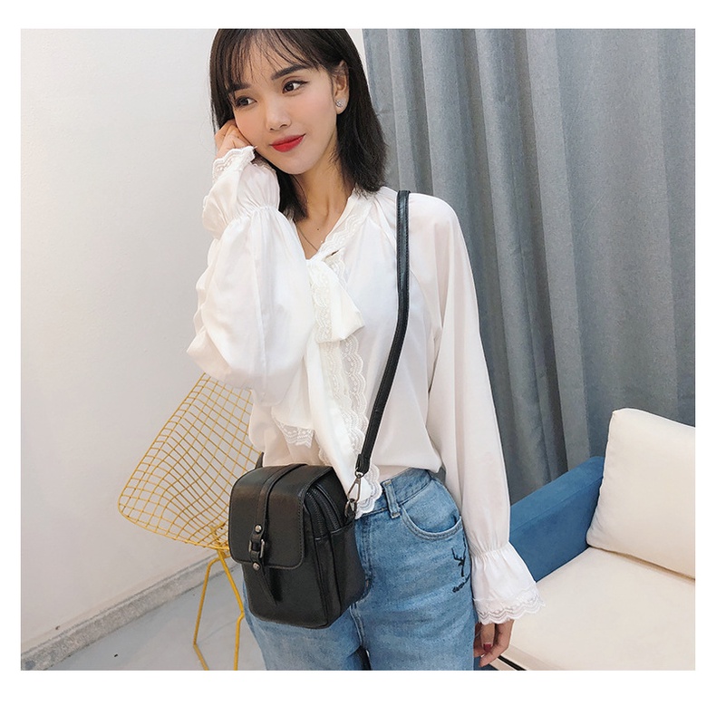 Túi xách nữ túi đựng điện thoại đeo chéo có hai ngăn da trơn kiểu dáng đơn giản thanh lịch LK163