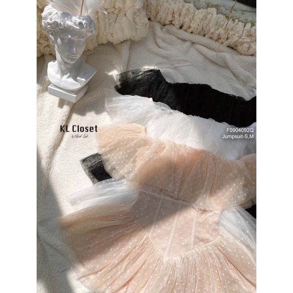 Jumpsuits trễ vai lưới bi