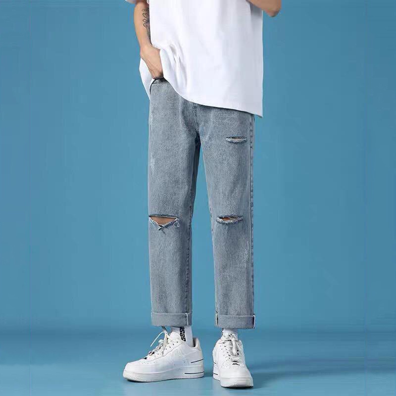 Quần Jeans Baggy Nam Đen Rách Gối Ống Rộng Dáng Đứng Suông 2STOREGLE Chất Vải Co Giãn Nhẹ Không Phai Màu