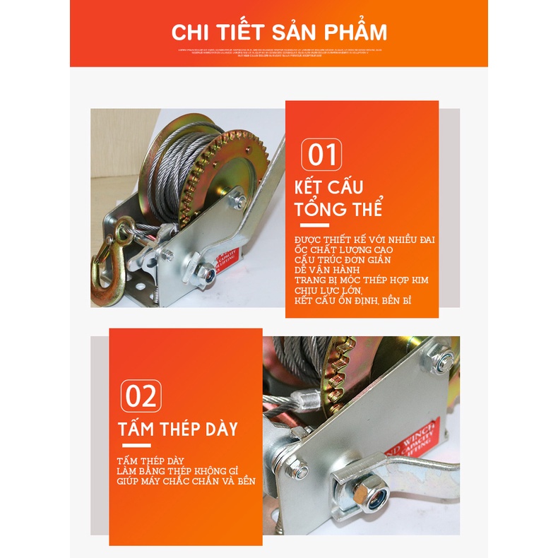 Tời Quay Tay Có Cáp ABG 2000LBS 907Kg - Chuyên Dùng Để Nâng Hạ Hàng Hóa