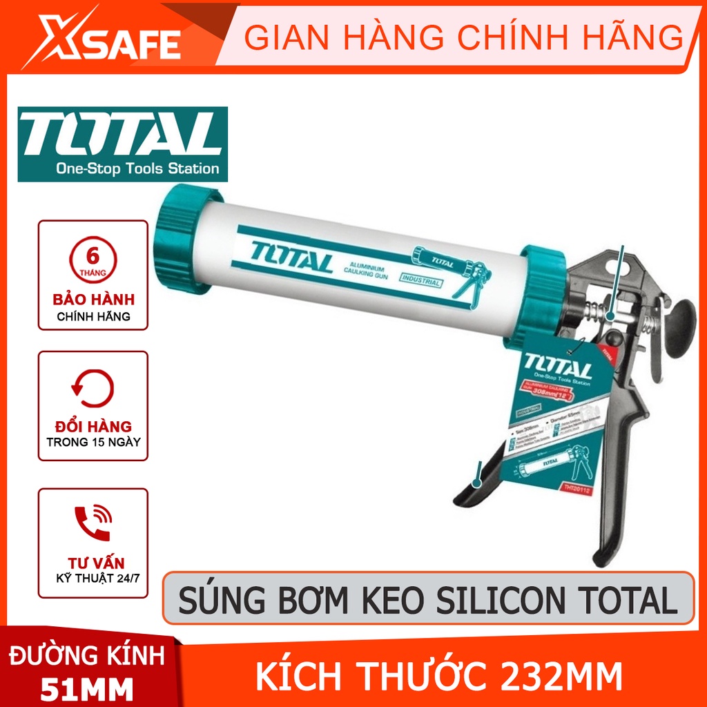 Súng bơm silicon TOTAL THT20109 Súng bắn silicon thân nhôm chiều dài 232mm, đường kính 51mm - Chính hãng
