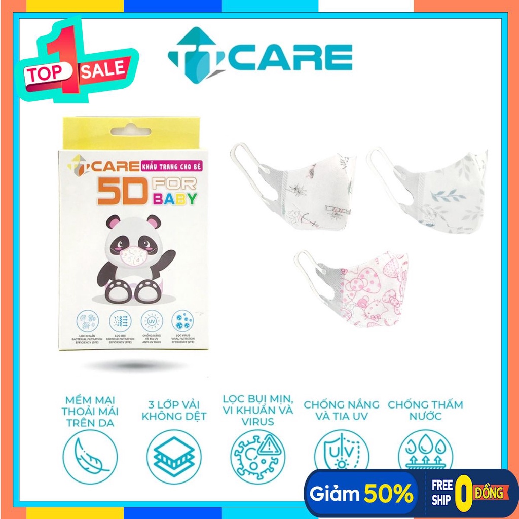 Khẩu Trang Cho Bé 3 Lớp TTCARE - 5D BABY Họa Tiết Dễ Thương Chất Lượng Kháng Khuẩn Đạt Chuẩn Quốc Tế - HỘP 10 CÁI