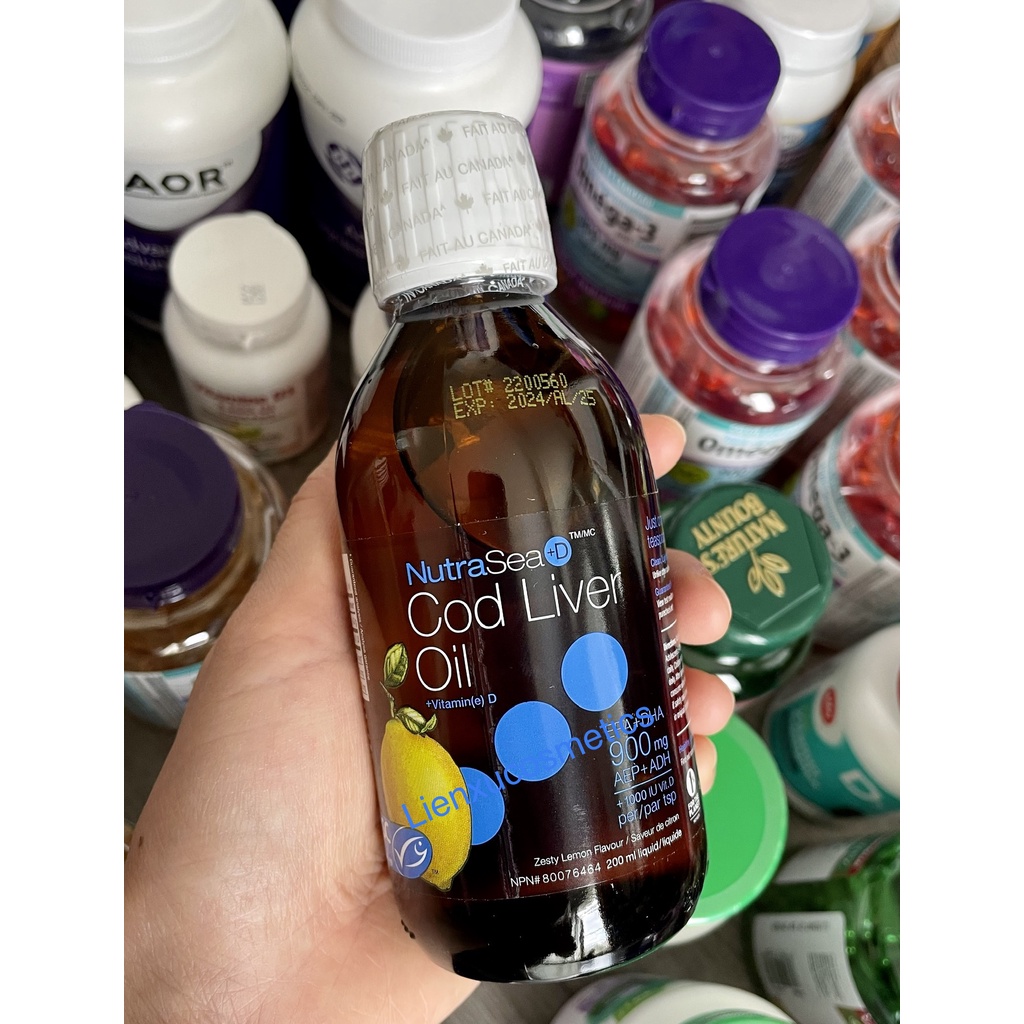 Dầu gan cá tuyết Nutrasea +D Cod Liver Oil + vitamin D 200ml, vị chanh- made in Canada