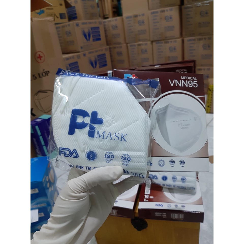 1 hộp Khẩu Trang 3D _ PT Mask VNN95 (Không Van) VT0694 _ 5 lớp chống bụi mịn PM 2.5 sẵn hàng màu trắng bảo vệ sức khỏe