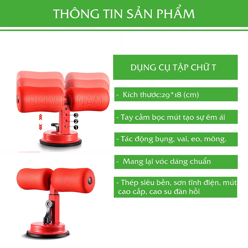 Dụng cụ tập cơ bụng hỗ trợ gập bụng chữ T có đế hít chân không cao cấp làm săn chắc cơ bụng, làm giảm mở bụng, giảm cân