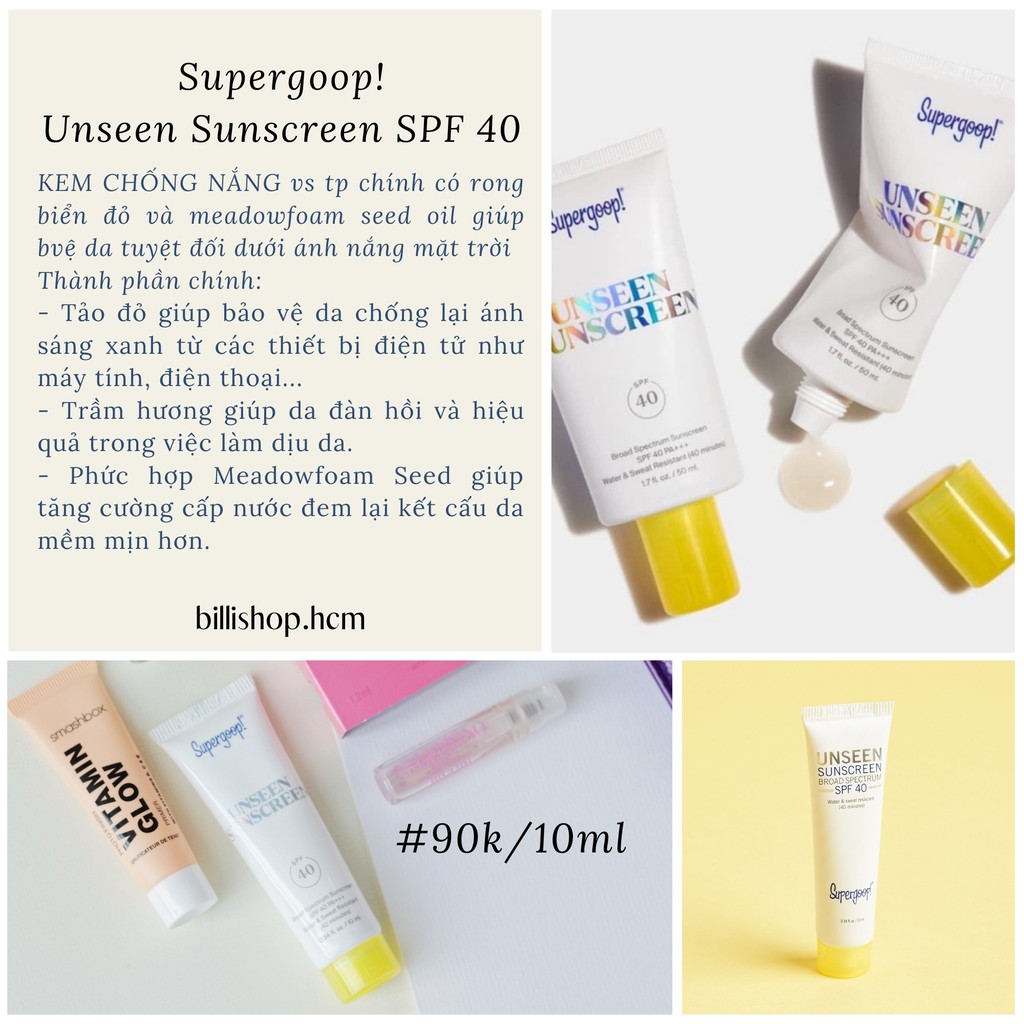 [11/2022] Kem chống nắng Supergoop! Unseen Sunscreen SPF 40 mini size 1,5ml/10ml