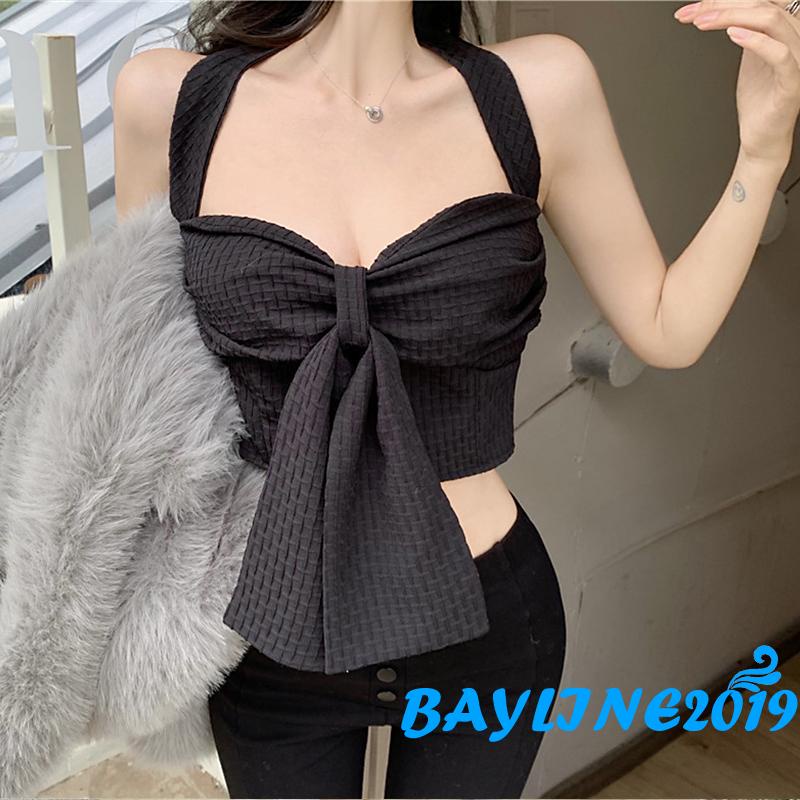 Áo Cổ Chữ V Cột Nơ Hở Lưng Màu Trơn Thời Trang Cho Nữ