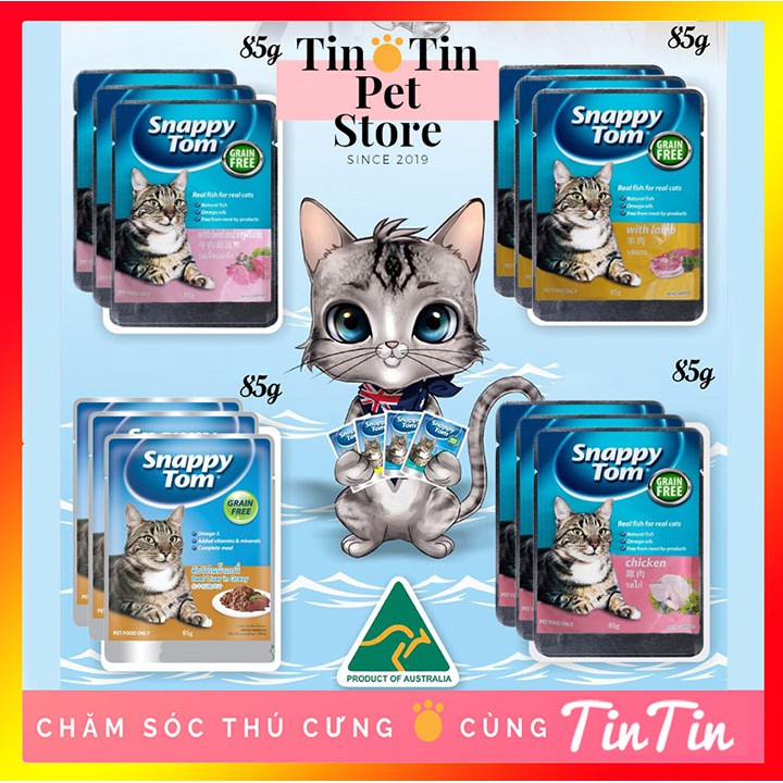 Combo 12 Gói Pate Snappy Tom Cho Mèo - Gói 85 Gram mix 4 Mùi Vị Hàng Nhập Khẩu