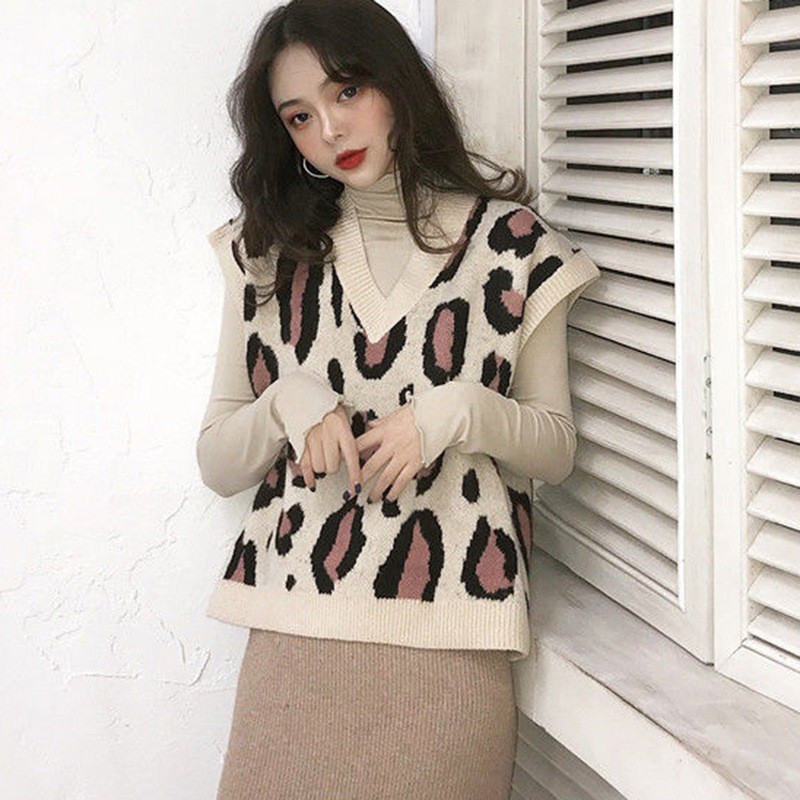 Áo Gi-Lê Len Dáng Rộng Cổ Chữ V Trẻ Trung Phong Cách Retro