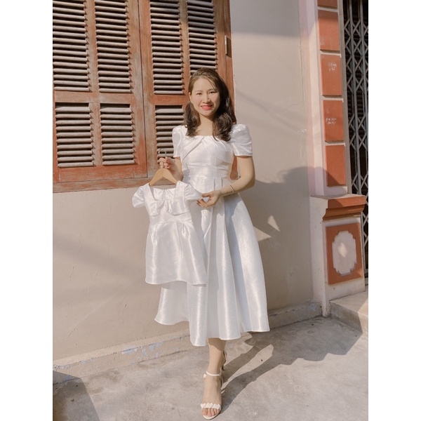 Váy đôi mẹ và bé gái hàng thiết kế ảnh thật vải taffta