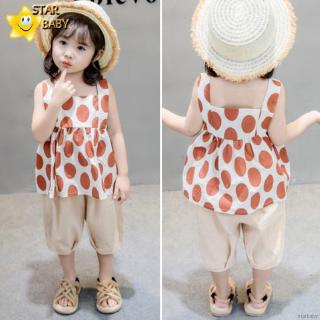 Set áo thun lỗ & quần short chấm bi cho bé gái