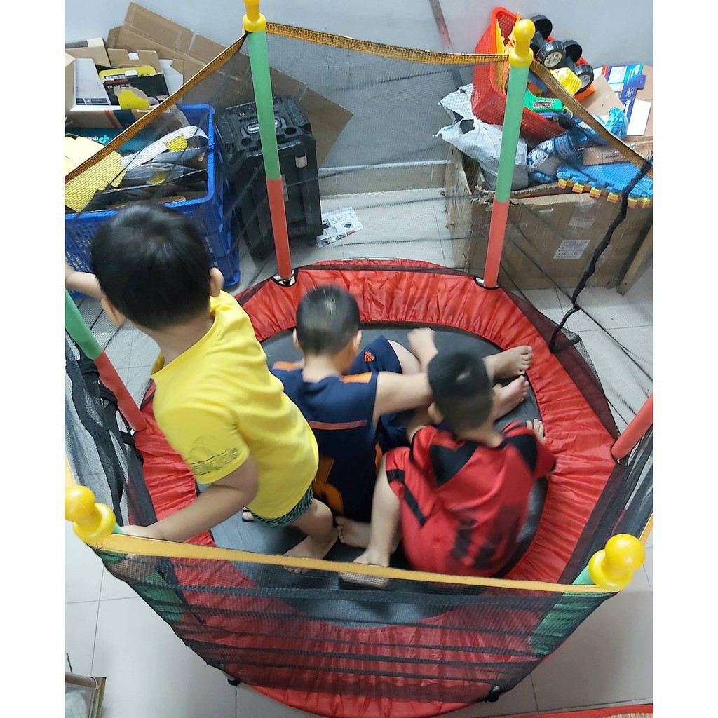 Nhà nhảy nhún ,Nhà bóng trẻ em lò xo lục giác có lan can, Đệm nhún có Bạt Quây