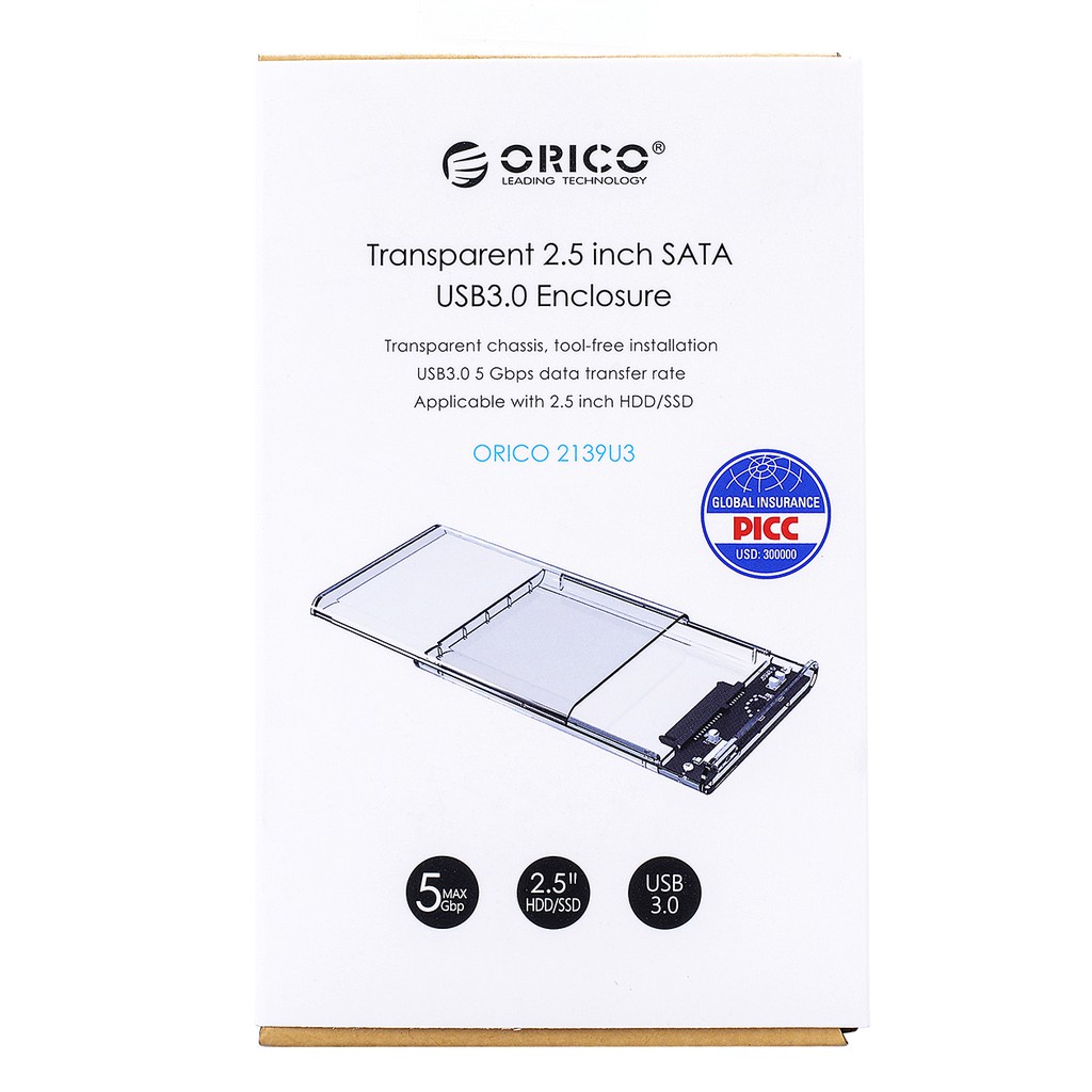 Hộp Đựng Ổ Cứng Di Động HDD SSD Box 2.5 ORICO USB 3.0 2139U3 - Nhựa Trong Suốt - Bảo Hành 12 Tháng -dc1064