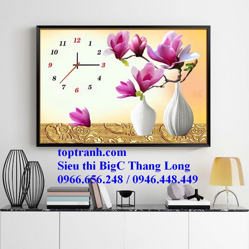 tranh thêu chữ thập đồng hồ hoa lan tím A1164 chưa thêu