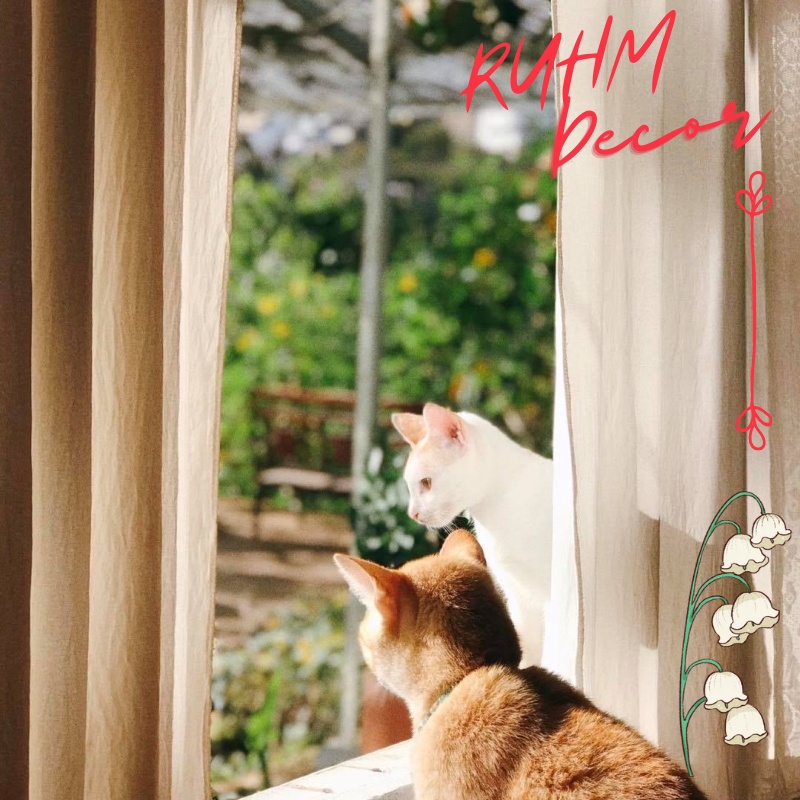 Rèm vải bố mộc trang trí cửa sổ decor homestay farmstay phong cách vintage Ruhm Decor -