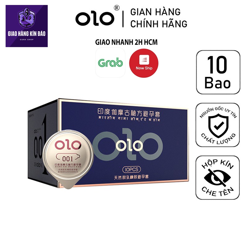 Bao cao su 0.01 OLO xanh kéo dài thời gian, bao cao su siêu mỏng 0.01mm, mát lạnh bạc hà GUNX SHOP - HOP 10c bcs