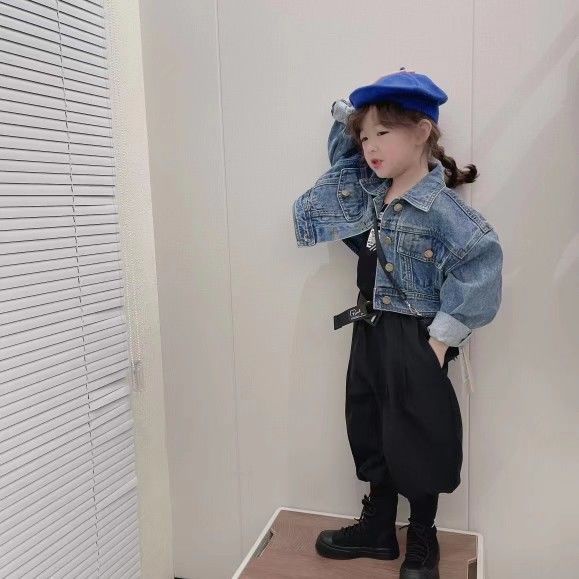 Áo Khoác Denim Dáng Ngắn Thời Trang Xuân Thu 2022 Mới Cho Bé Gái