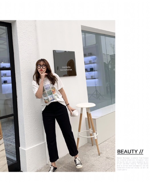 Quần jean baggy big size lưng cao trơn size 65-105kg màu kem, đen