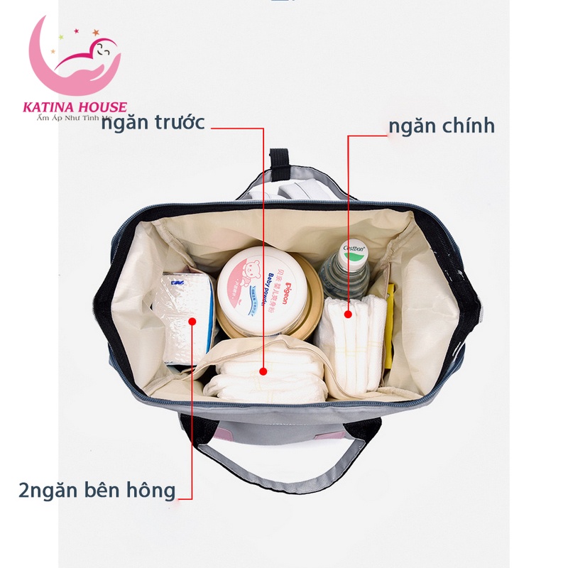 Balo bỉm sữa đa năng có ngăn giữ nhiệt cho mẹ và bé, họa tiết mèo đáng yêu