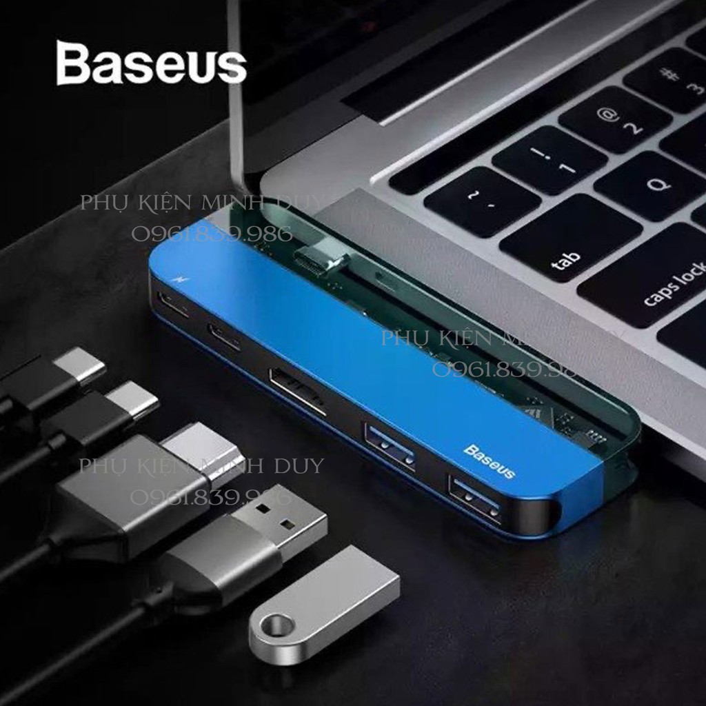 Hub đa năng Baseus Transparent Series 5 in 1 Multifunctional dùng cho Macbook/iPad Pro (Single C to C*2+USB3.0*2+HDMI)