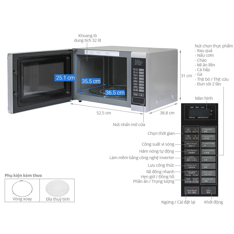 Lò Vi Sóng Điện Tử Công Nghệ Inverter Panasonic PALM-NN-ST651MYUE - 32L - Hàng chính hãng