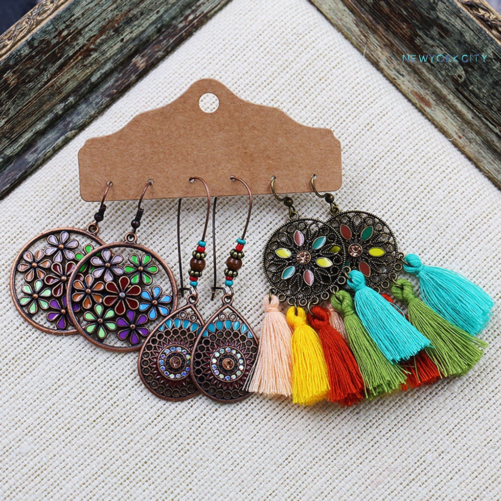 Set 3 Đôi Khuyên Tai Hợp Kim Phong Cách Bohemian Thời Trang Cho Nữ