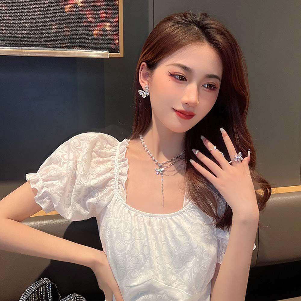 QQMALL Vòng cổ Mặt Hình Bướm Đính Đá Phong Cách Hip Hop Thanh Lịch Cho Nữ