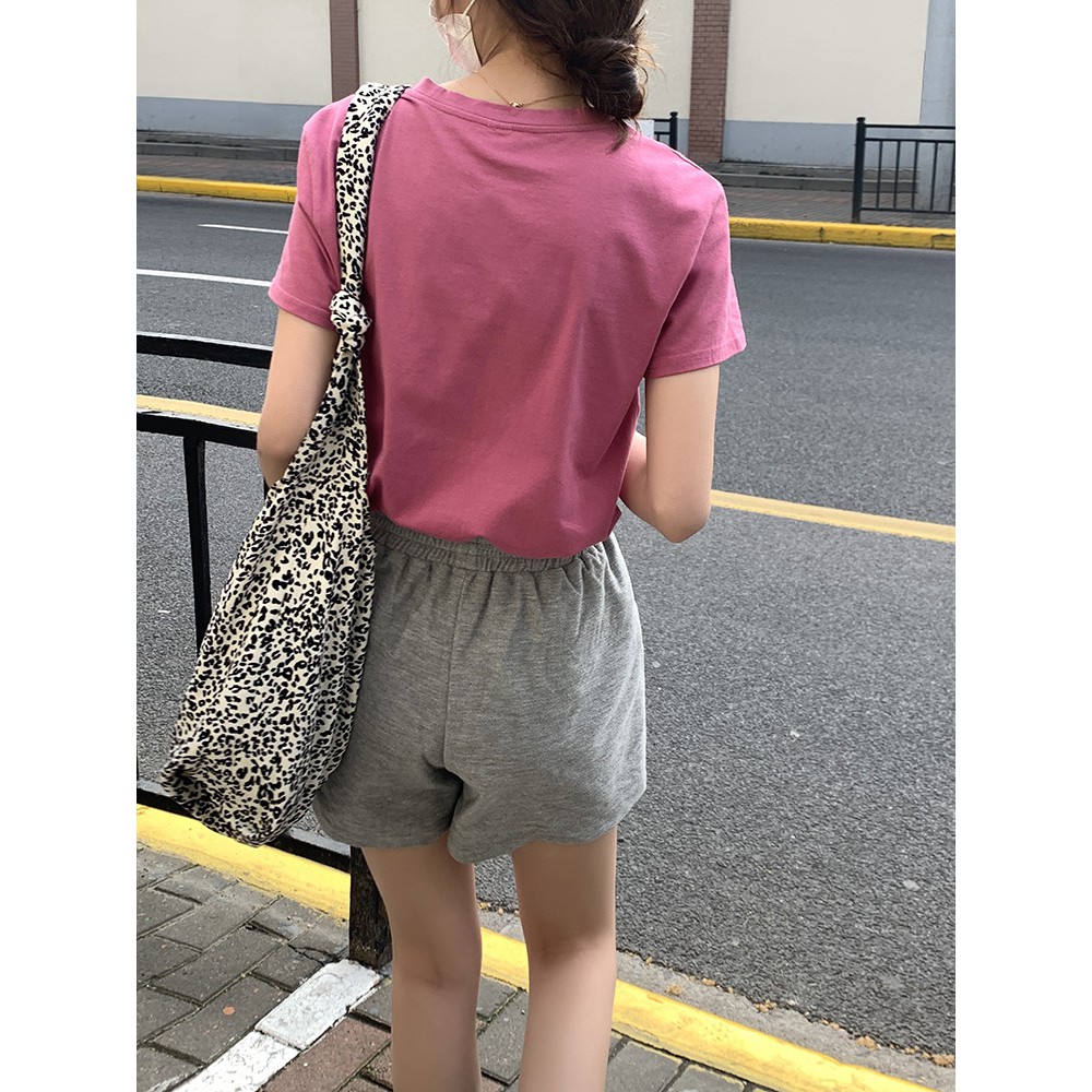 Quần Short Terry Ống rộng nữ Lưng thun Mùa Hè Ulzzang Hàn Quốc Quần cộc sooc nữ Lưng chun Thời trang