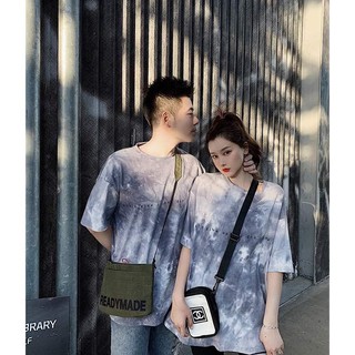 Áo thun tay lỡ dáng rộng unisex loang màu .