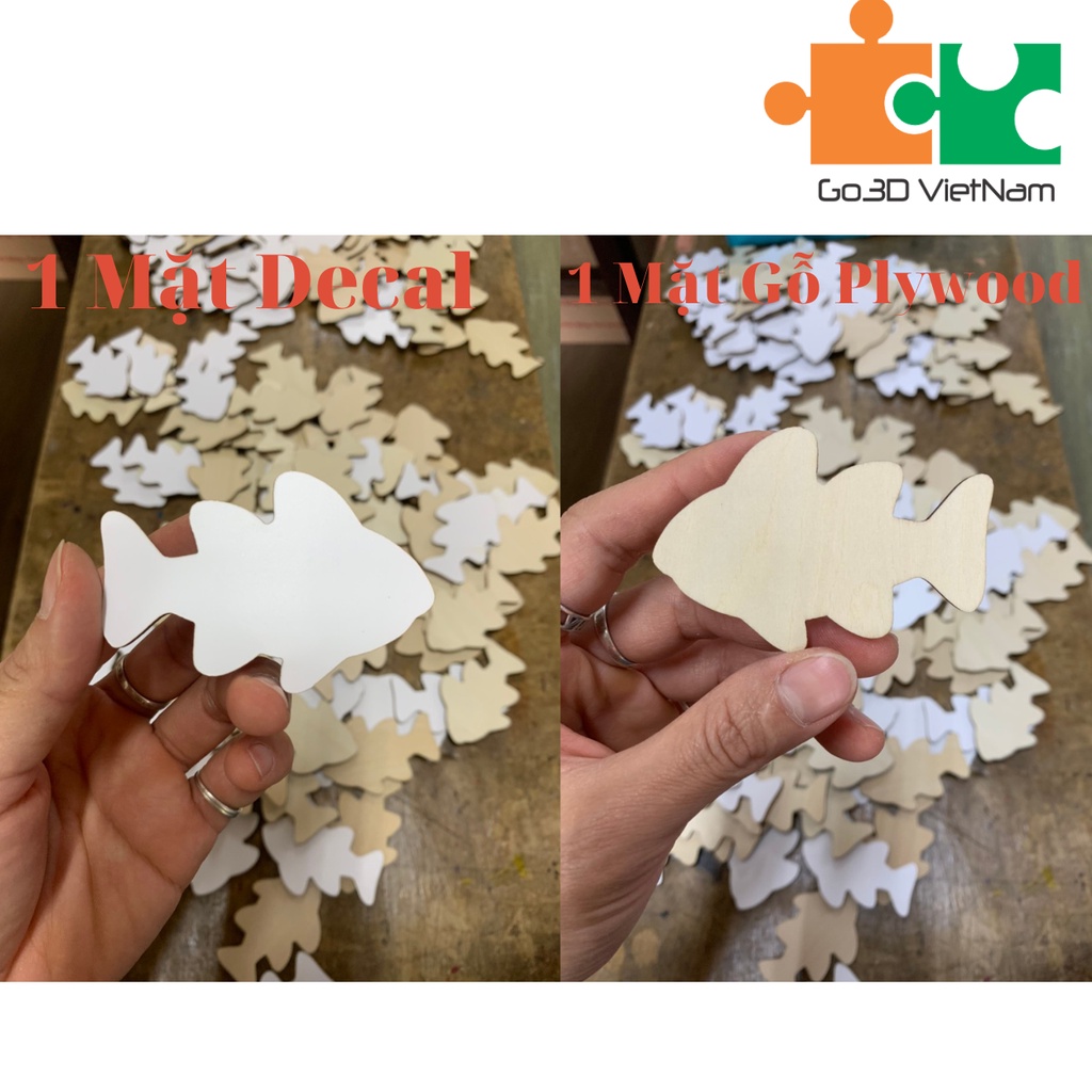 Thẻ gỗ, miếng gỗ làm đồ chơi học liệu cho bé HCN,tròn, vuông, tim, tam giác, Cây, Cá, Lá, Ngôi nhà Hoa