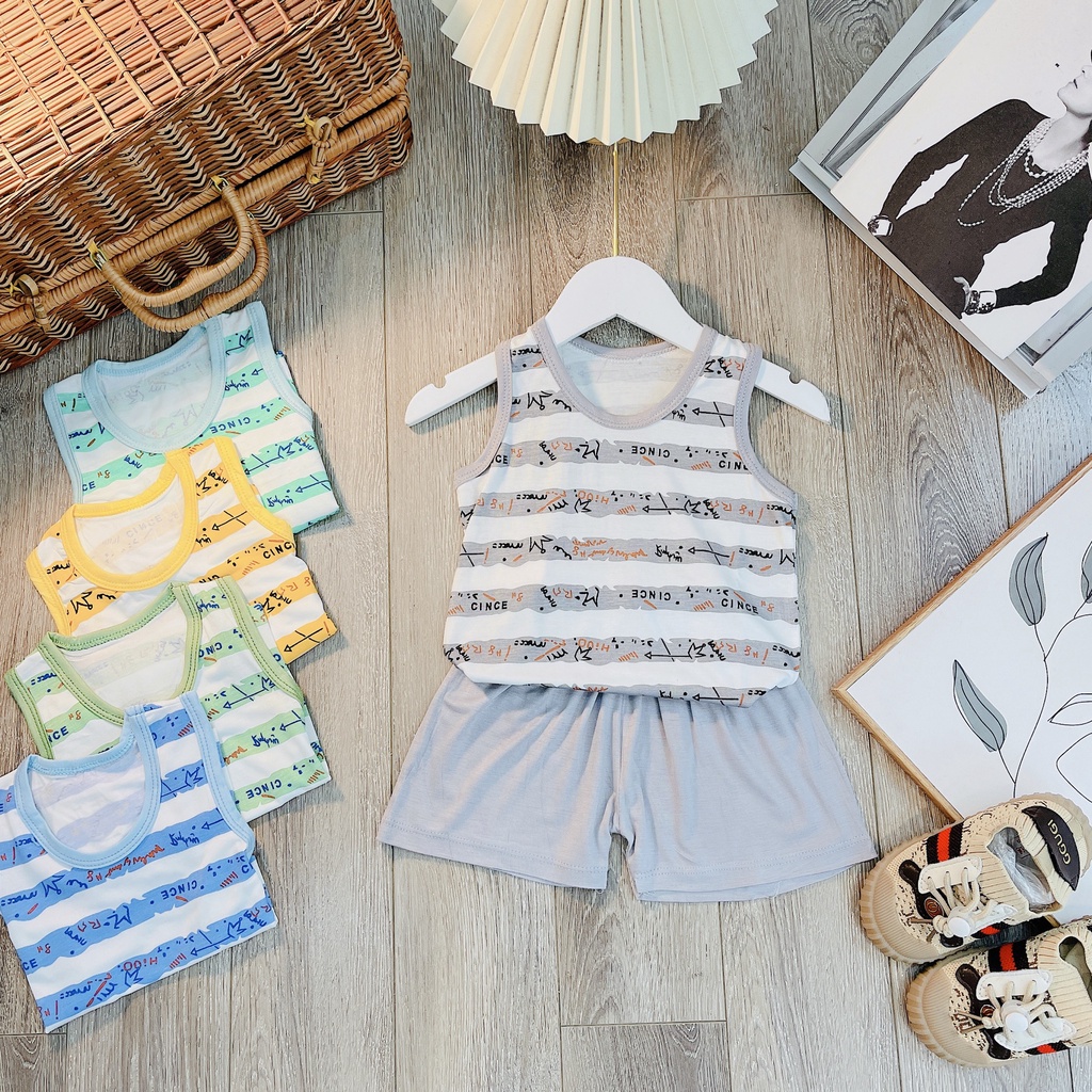 Bộ sát nách thun lạnh kẻ chữ cho bé 8-18kg